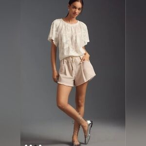 Anthropologie Top Blouse Medium Butter Yellow Semi Sheer Floral Whimsical Fairy